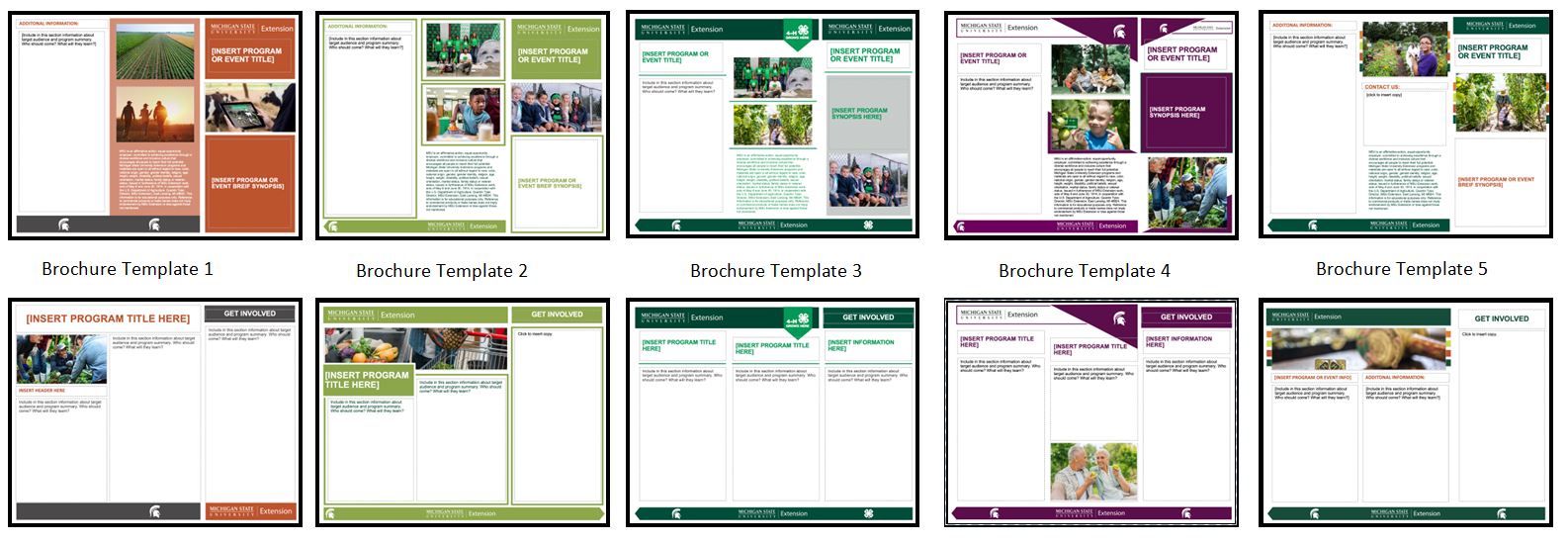 Thumbnails of all 5 brochure template options